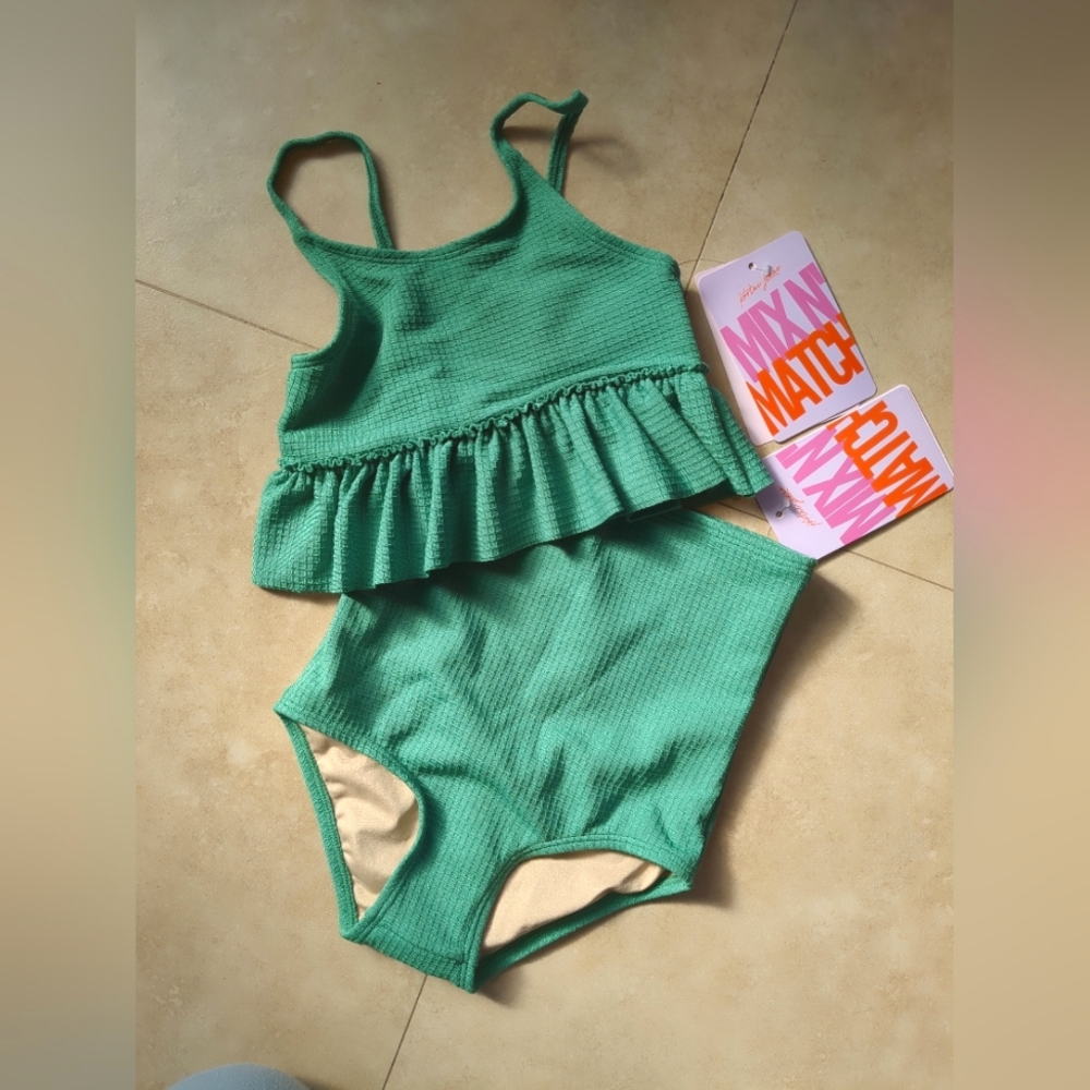 Kortni Jeane girls size 6/7 green high waisted bottoms tankini top